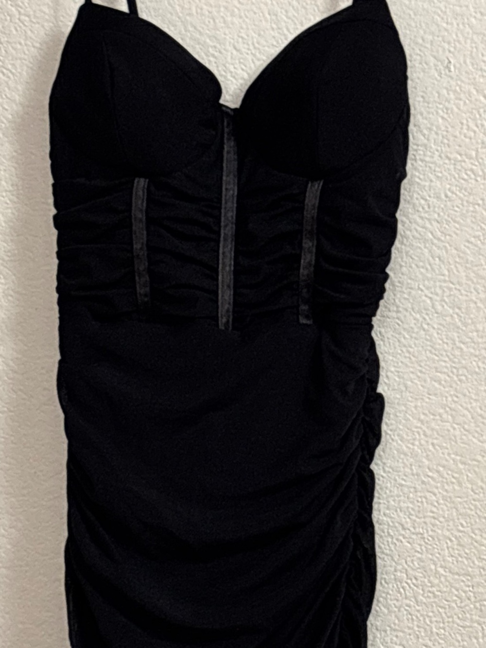 Black Mesh Ruched Midi Dress
